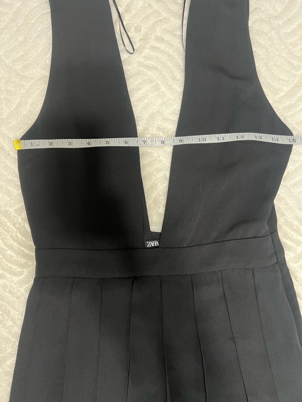Zara Black Pleated Skater Dress Deep V Sleeveless Mini XS - Picture 12 of 12